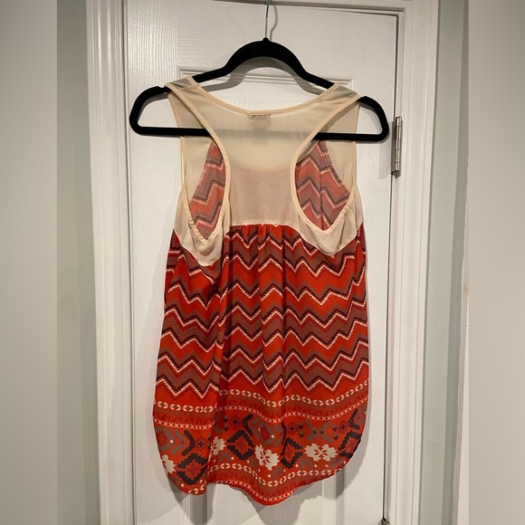 Eyelash Couture Size M Sheer Racerback Red Cream Western Aztec Print Tank Top - Picture 6 of 10